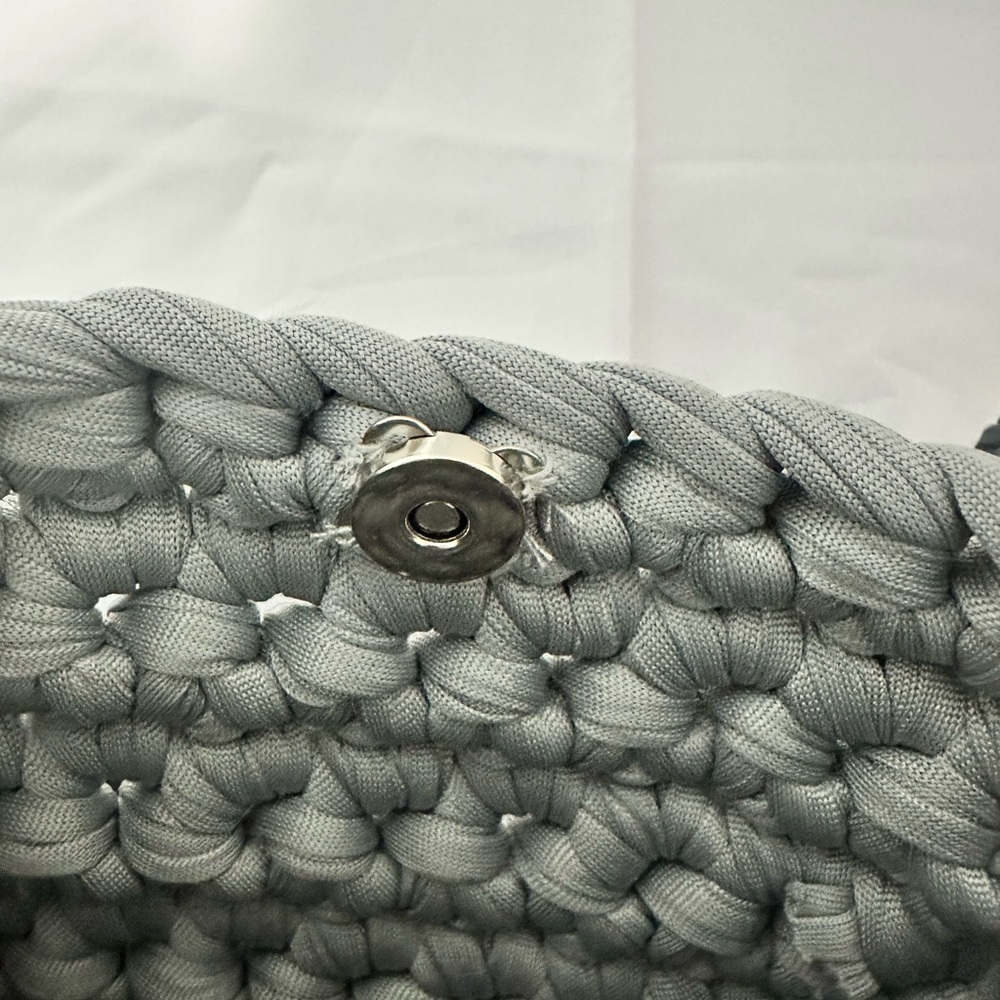 Handmade Crochet T-Shirt Yarn Bag – Dark & Light Grey